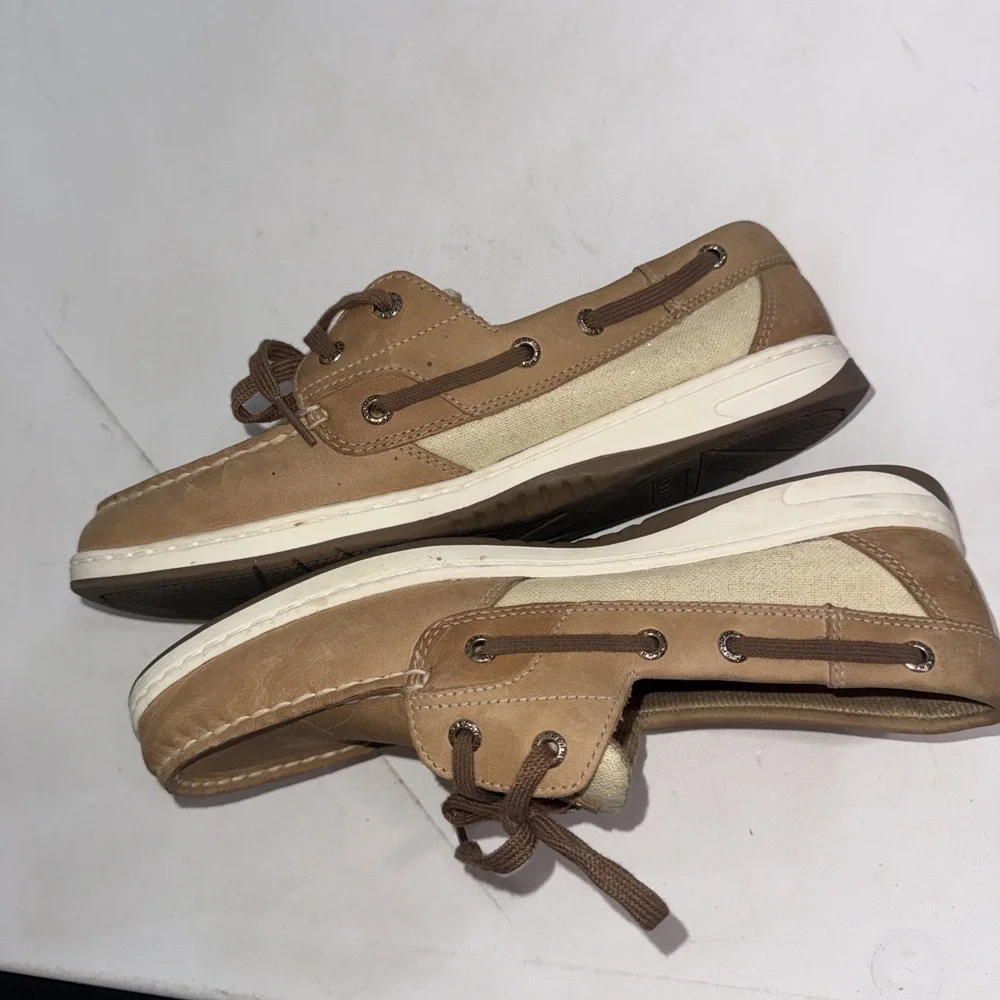 Sperry Bluefish Boat Shoes Linen Tan Old Money Classic Loafers Women's Size 10